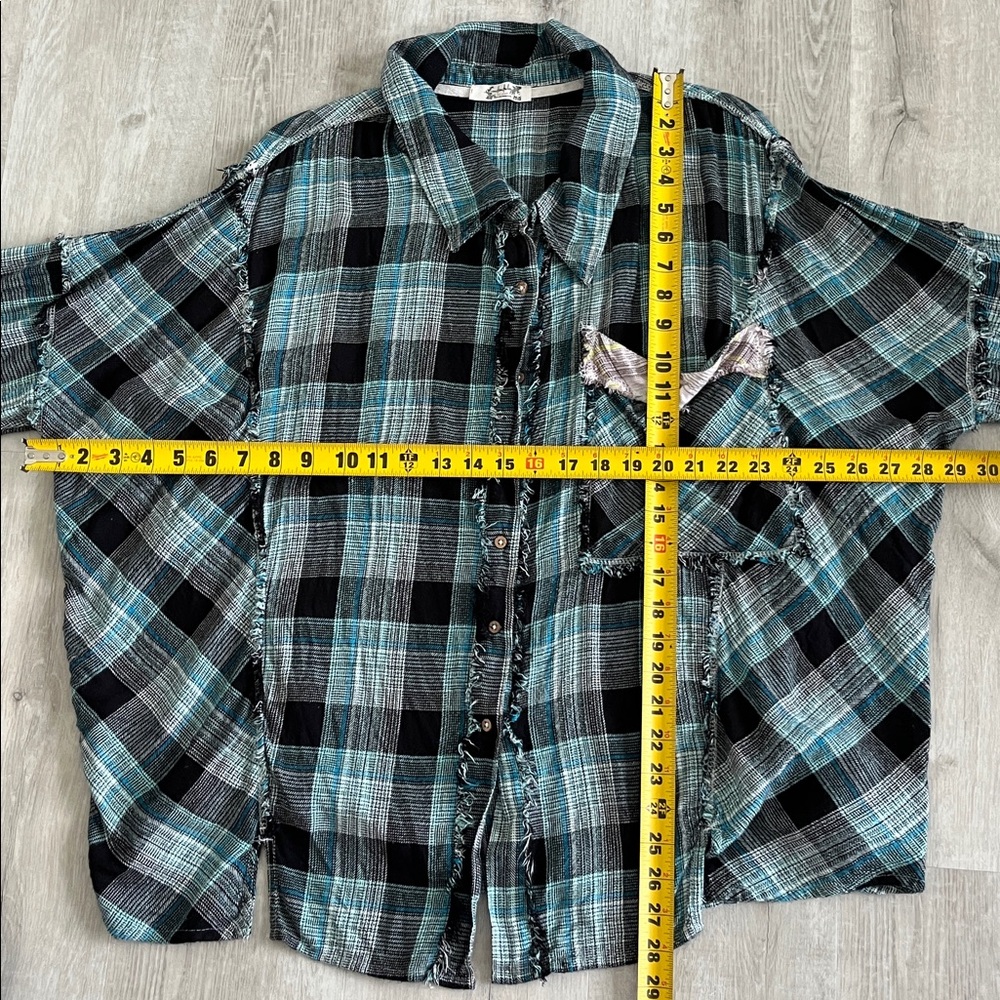 Free People Intimately Flannel Button Shirt Oversized Plaid Capri Pants Set S XS - Picture 5 of 16